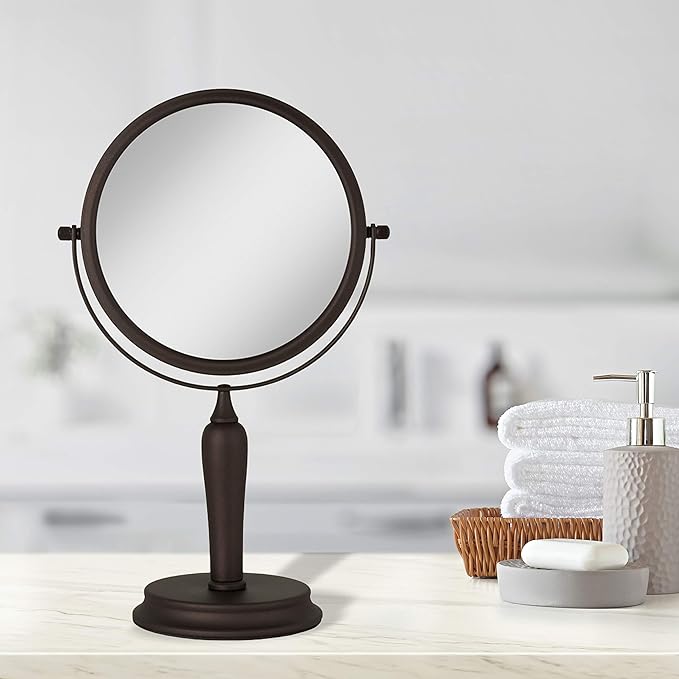Zadro Anaheim 8.75” Round Non-Lighted Makeup Mirror 5X 1X Magnifying Makeup Mirrors Rotating Head Makeup Mirror for Desk