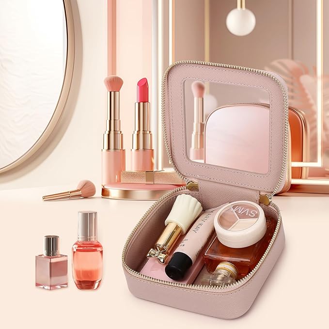 Pinkmik Small Makeup Bag Mini Clear Cosmetic Makeup Case & Toiletry Bag with Zipper Women's Purse Organizer & Car Essentials (Pink, MINI-1)