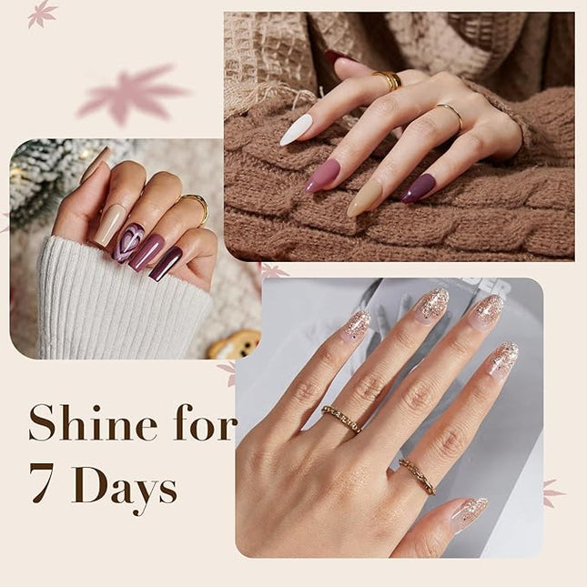 AZUREBEAUTY Nail Polish Set 4 Colors Nude Purple Glitter Nail Polish Quick Dry Natural Nail Lacquer Fingernail with Top Coat DIY Salon Home