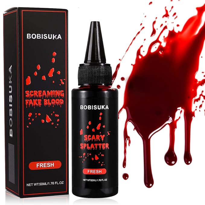 BOBISUKA Halloween Fake Blood, Fresh Fake Blood 1.76oz, Realistic Washable Liquid Dripping Fake Blood Makeup Kit for Halloween, SFX Makeup, Cosplay Party, Stage, Horror Film