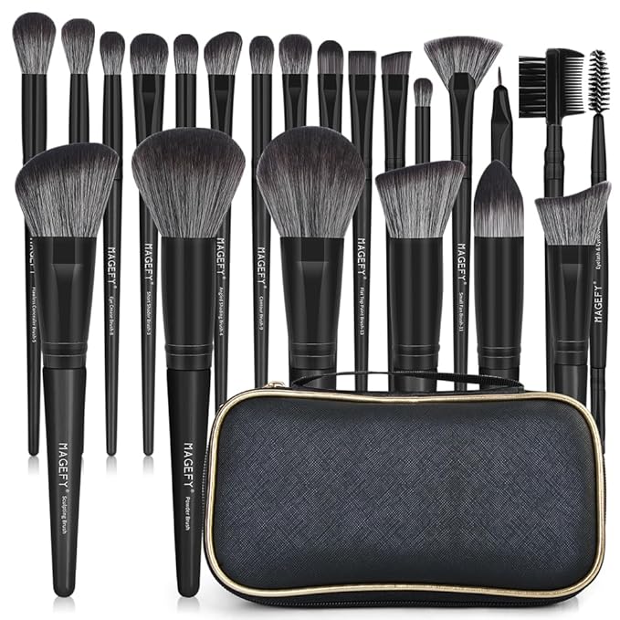 MAGEFY Makeup Brush Set, 22 Pcs Premium Synthetic Makeup Brushes Foundation Eyeshadow Brush Powder Blush Concealers Brush Set Travel Makeup Brushes with Case(Black)