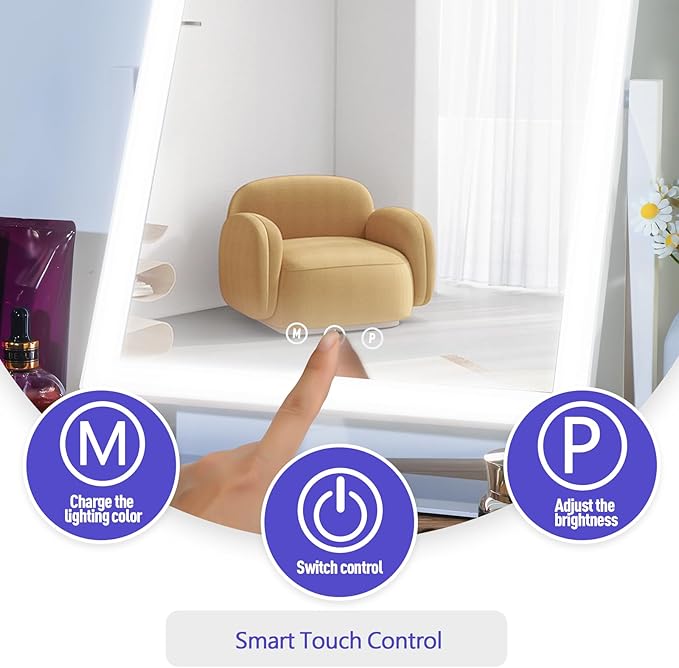 Lighted Makeup Mirror, Hollywood Vanity Mirror with 5X Magnification Mirror, 360°Rotation Touch Control, 3 Color Lighting for Desks Bedroom Dressing Room, Large