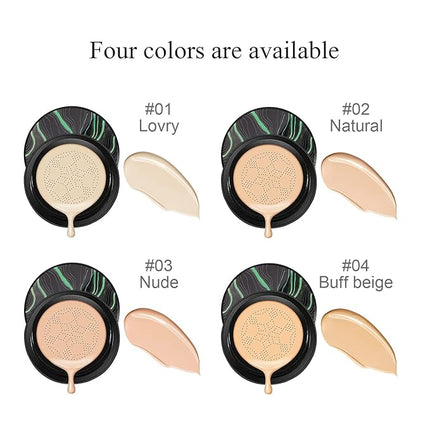Air Cushion CC Cream Mushroom Head Foundation Makeup, BB Cream Face Makeup Foundation for Mature Skin, Moisturizing Natural Coverage, Tattoo cover up, Even Skin Tone for All Skin Types (2PCS Ivory)