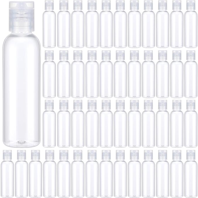 Zhehao 200 Pcs 2 oz Clear Plastic Empty Bottles Small Travel Size Bottles with Flip Cap Empty Transparent Dispenser Container for Liquids Toiletries Shampoo Lotion(Colorless Cap)