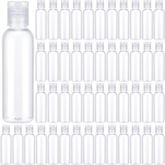 Zhehao 200 Pcs 2 oz Clear Plastic Empty Bottles Small Travel Size Bottles with Flip Cap Empty Transparent Dispenser Container for Liquids Toiletries Shampoo Lotion(Colorless Cap)