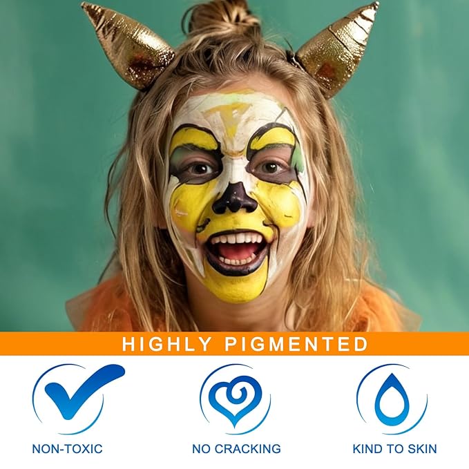 MEICOLY Yellow Face Body Paint Stick,Yellow Face Paint for Halloween Lion Tiger Cosplay Makeup,Professional SFX Makeup Face Painting for Adults and Kids,Waterproof Eye Black Stick