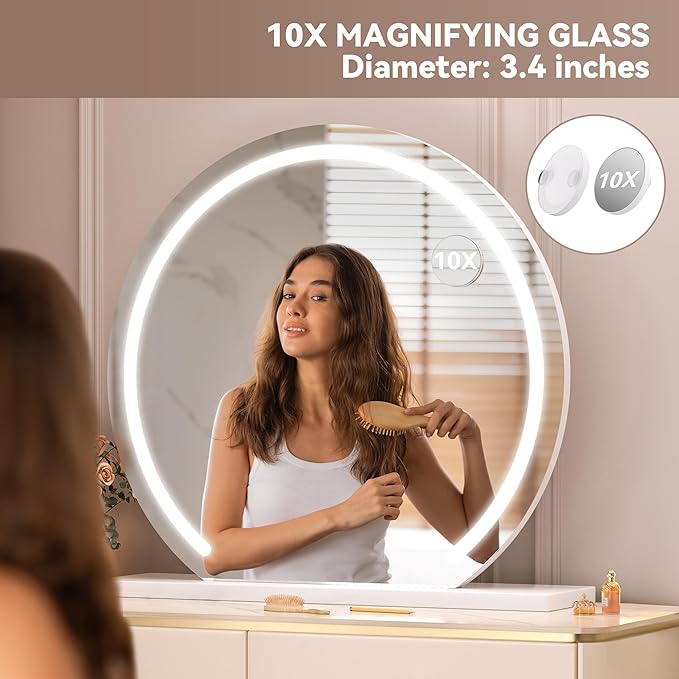 Hasipu Vanity Mirror with Lights, 24" x 22" LED Makeup Mirror, Lighted Makeup Mirror with Lights, Smart Touch Control 3 Colors Dimmable Mirror White