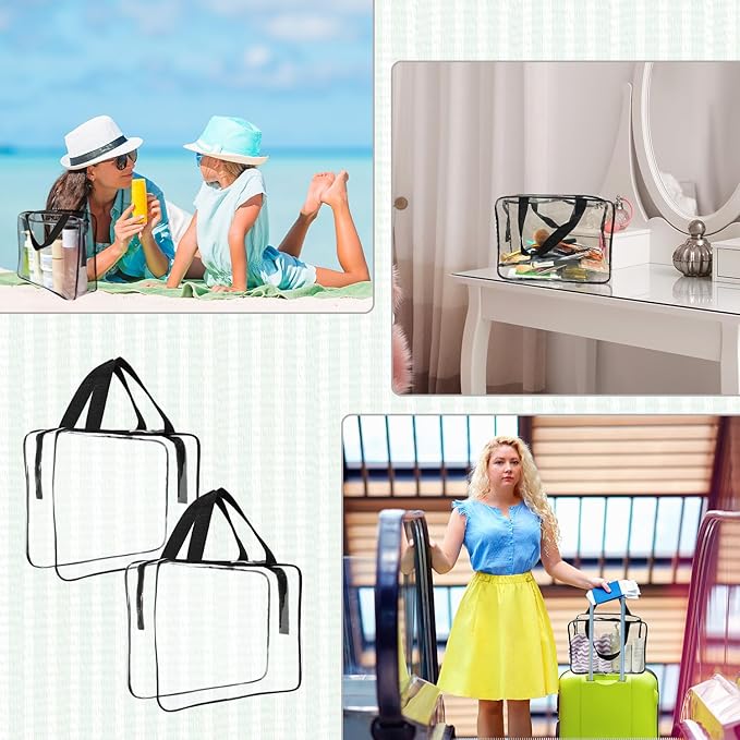 GEMLORD 12 Pieces Large Clear Cosmetic Organizer Makeup Bag, Clear PVC Travel Toiletry Bags with Zipper and Handle, Plastic Tote Bags for Beach, Traveling, Shopping, Storage