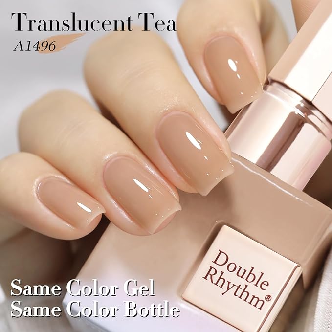 Double Rhythm 0.50 OZ Translucent Gel Polish Same Color Same Bottle Sheer Pastel Neutral Natural Milky 15 ML Jelly UV Nail Art DIY at Home (Translucent Tea-A1496)