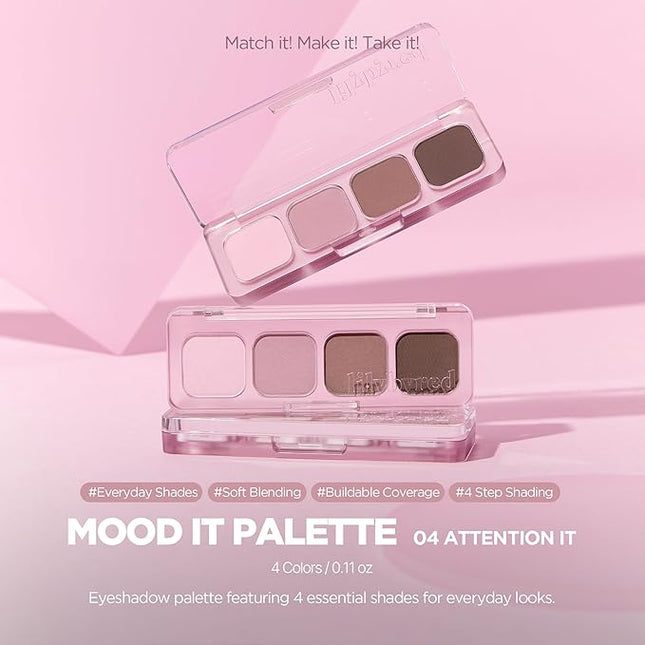 lilybyred Mood It Palette | 4-Shade Korean Eyeshadow Palette, Pre-Matched Personal Tone, Soft Blending, Buildable Coverage, Matte & Shimmer Finish, Daily Wear, Compact Size, 0.10 oz. (04 Attention It)