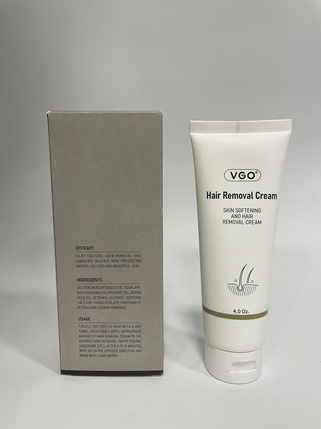 VGO Painless Hair Removal Lotion for Women & Men - For Unwanted Hair, All Skin Types, White, 4.02 oz