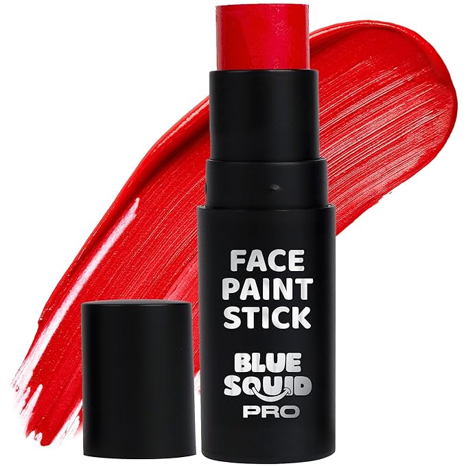 Blue Squid PRO Red Face Paint Stick - Waterproof Body Paint for Adults & Kids Eye Black Baseball, Eyeblack Softball - Vegan Hypoallergenic Twist-Up Non-Toxic Makeup Stick for Cosplay, Sports & SFX