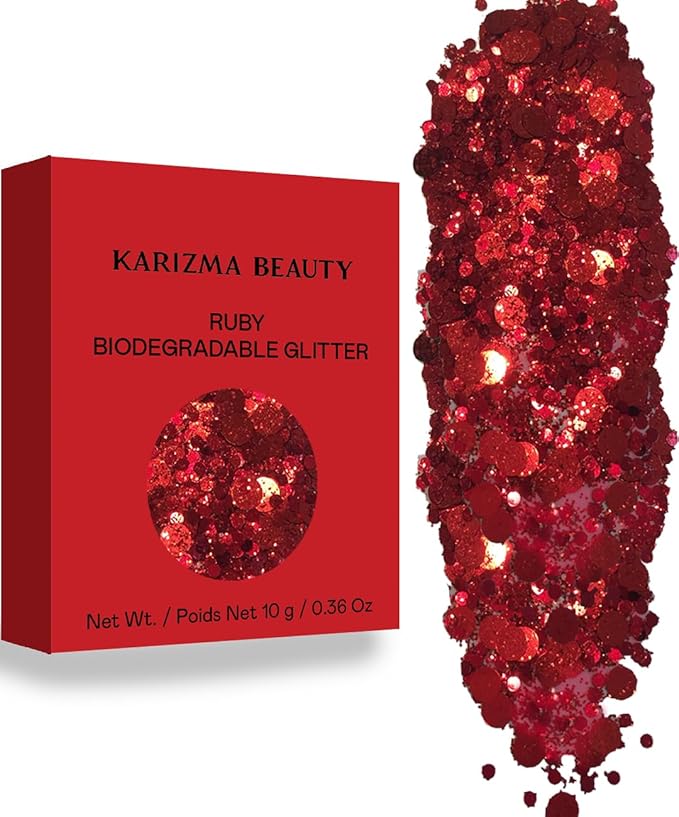 Ruby Biodegradable Chunky Glitter by Karizma Beauty Red Bio Glitter Eco Glitter Face Glitter 8g