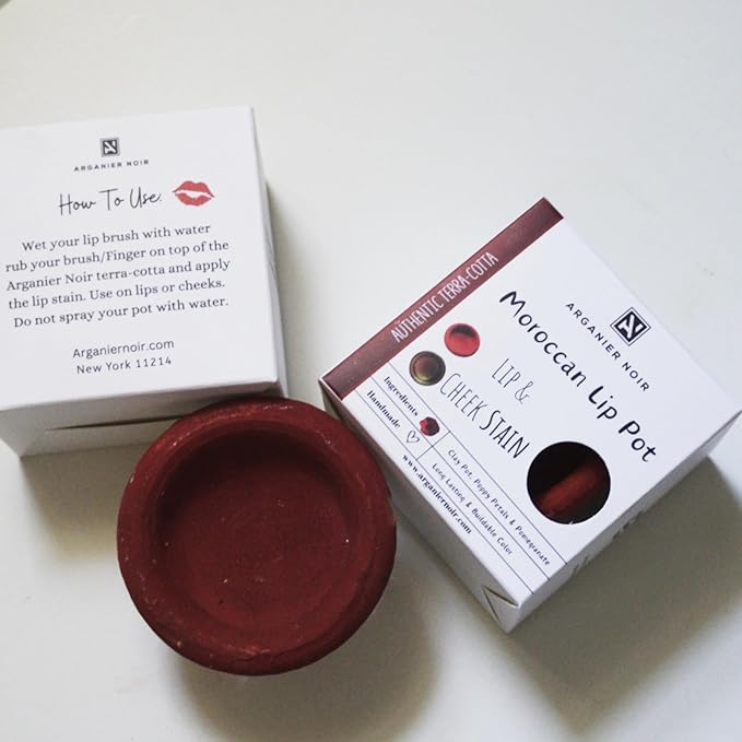 Aker Fassi Moroccan Lip and cheek Clay Pot Red Buildable Tint Color.