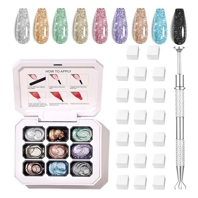 Finger Secret 9 Colors Set Ombre Pat Gel Nail Polish,GelS Polish Palette with 20Pcs Nail Sponges for 3d Gel Nail Art can be Painted in Salon or Home Use (L0)