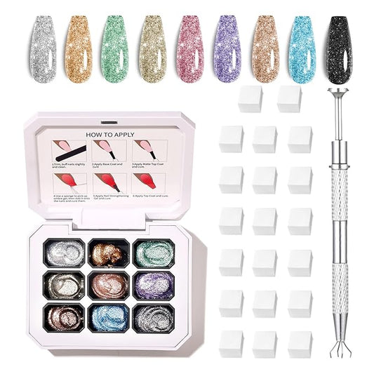 Finger Secret 9 Colors Set Ombre Pat Gel Nail Polish,GelS Polish Palette with 20Pcs Nail Sponges for 3d Gel Nail Art can be Painted in Salon or Home Use (L0)