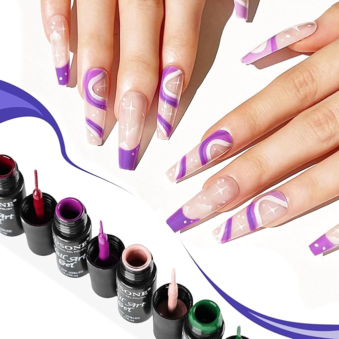 JODSONE Nail Art Gel Liner Set 10 Colors White Red Black White Gel Nail polish Need U V Lamp Cured with Thin Brush