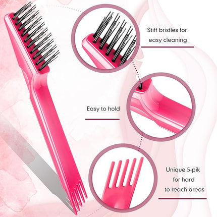 Yaomiao 2 Pcs Hair Brush Cleaner Tool 2-in-1, Black and Pink Hairbrush Cleaner for Removing Hair Dust, Mini Comb for Removing Dirt, Home Salon Use