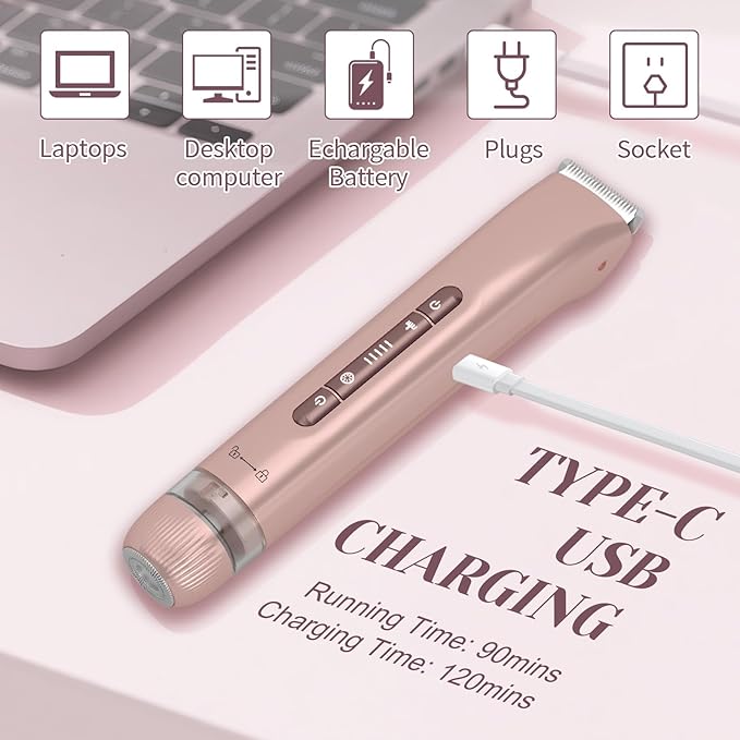 Bikini Trimmer for Women - 2025 New 2-in-1 Dual-Head Electric Shaver，Rechargeable Professional Painless Electric Razors, IPX7 Waterproof Body Hair Trimmer & Facial Hair Remover for Wet & Dry