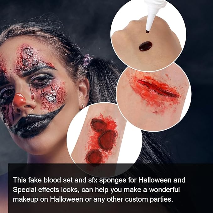 Bowitzki Halloween Makeup Special Effects Oil Face Body Paint Fake Blood Scar Wax Charred Ash Powder with Sponges Brush Halloween Party SFX Cosplay