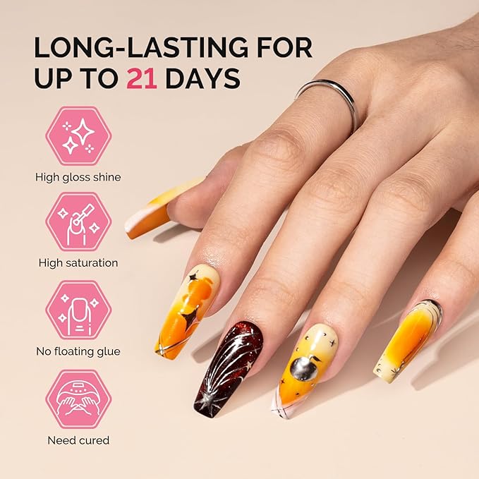 MelodySusie Fleurwee Plant Based Gel Nail Polish, Hema Free Bright Orange Nail Polish, Soak Off UV LED Gel Polish Gift for Women 21 Non Toxic Long Lasting Nail Art Manicure Salon DIY at Home P36