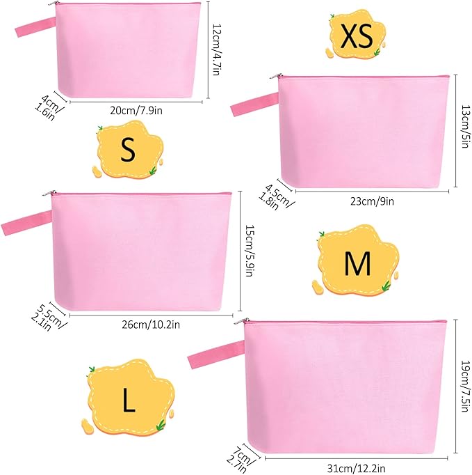 10 Pieces Cotton Canvas Makeup Bag with Bottom and Strap, Multi-Purpose Cosmetic Bag with Zipper Travel Toiletry Pouch, Blank DIY Craft Bag Pencil Bag (Pink, XS) (MN-WB07)