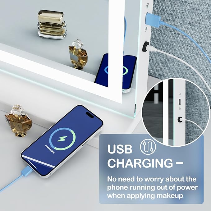 Makeup Vanity Mirror with Lights 20" L x 26" W Large LED Makeup Mirror, Light up Mirror with 10X Magnification and USB Charging Port, Dimmable 3 Modes, Touch Screen Control Square Gold