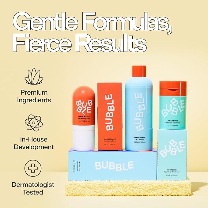 Bubble Skincare Slam Dunk Face Moisturizer for Dry Skin (50ml) + Fresh Start Exfoliating Gel Cleanser (125ml)