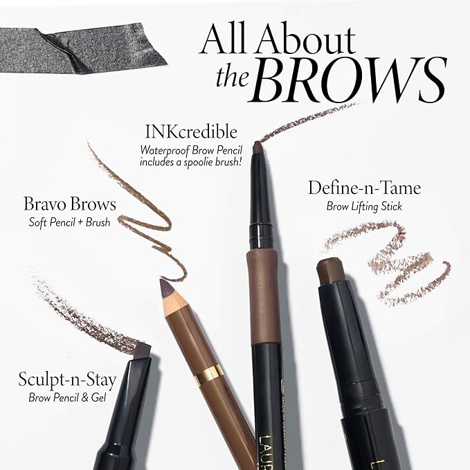LAURA GELLER NEW YORK INKcredible Waterproof Brow Pencil- Blending Spoolie Brush - Long Lasting Eyebrow Filler (03 Medium Brown)
