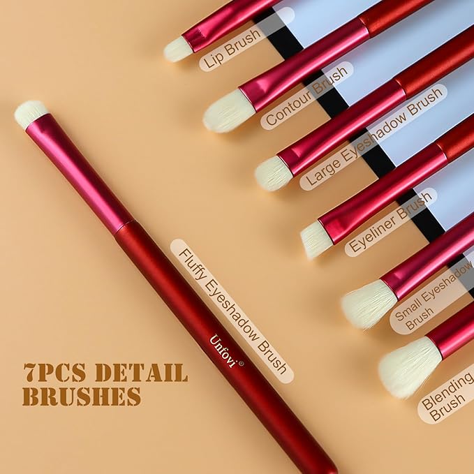 14-Piece Daily Makeup Brush Set - Essential Cosmetic Brushes Kit for Foundation, Concealer, Eyeshadow & Powder Blush, Professional Face Blending Brushes Kit for Women(Red)