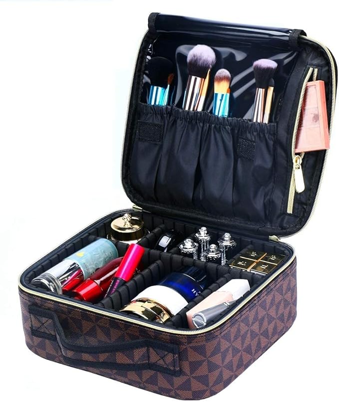 Travel Makeup Train MAKE UP Case Makeup Cosmetic Case Organizer Portable Artist Storage Bag with Adjustable Dividers for Cosmetics Makeup Brushes (COLOR BLACK)