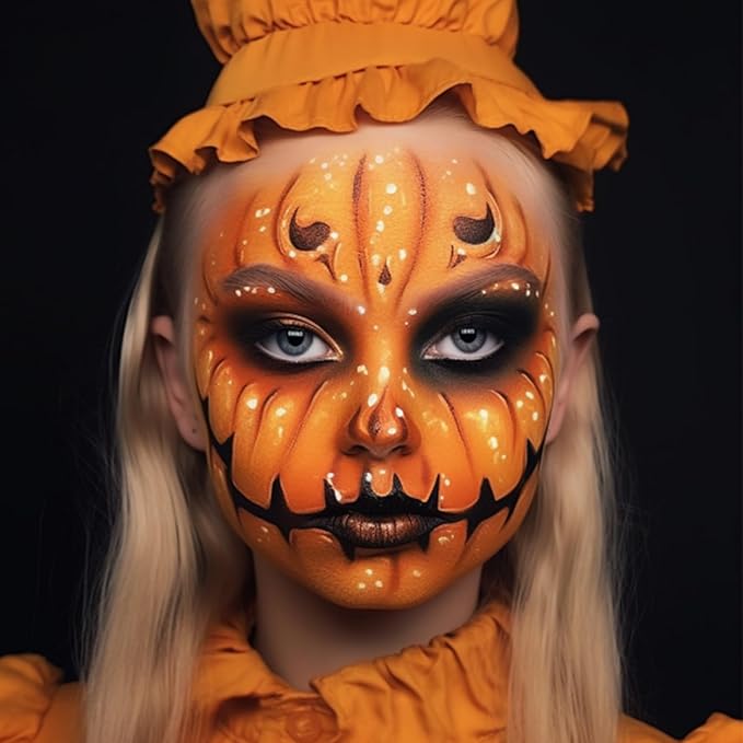Black Orange Face Paint Pumpkin Halloween Makeup Kit Character Set for Kids Adults, Safe Non-Toxic Cream Face Painting Kit for Costume Party, Dress Up Cosplay, Special Effects Make Up & Stage