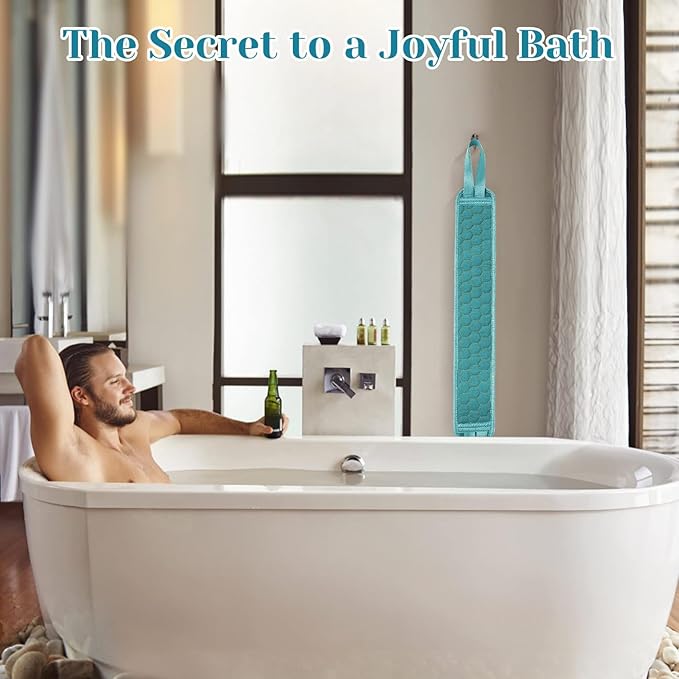 Inmorven Back Scrubber for Shower Exfoliating Body Scrubber 40 inch Double-Sided Back Exfoliator Scrub Towel, Bath Body Brush Widened Back Washer with Handle for Men and Women Green