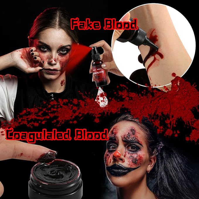 Depvision SFX Makeup Kit Halloween Makeup Set Professional Face Body Paint Special Effects Makeup Set with Fake Blood Scar Wax Oil Body Paint Sponges Brushes for Halloween Party SFX Cosplay