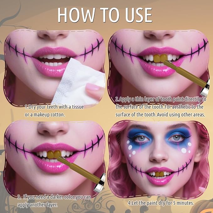 Nicotine Tooth Paint, Professional Nicotine Teeth Makeup SFX, Safe for Mouth, Quick Dry Realistic, Rotten Decayed Cruddy Missing Teeth Paint for Cosplay Halloween SFX Special Effects