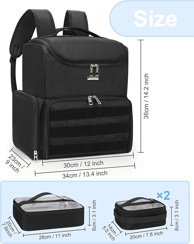 Relavel Makeup Backpack Large Makeup Bag with 3 Clear Set Bags, Dual Layer Professional Cosmetic Organizer Travel Train Case Makeup Artist Kit with Adjustable Dividers & Easy to Clean Lining, Black
