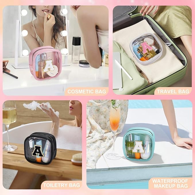 YOOLIFE Initial Makeup Bag Travel Toiletry Bag, Clear Makeup Bag Car Accessories For Women Clear Makeup Bags With Zipper Girlfriend Teacher 13 Year Old Girl Gifts Daughter Girl Gifts Mini Black F