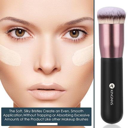 KINGMAS Round Top Foundation Brush, Premium Kabuki Makeup Brush for Liquid, Blending, Cream, Powder,Blush Buffing Stippling Face Makeup Tools (Black, B (Round Top))