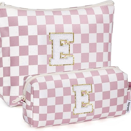 Narwey 2 PCS Valentines Day Gifts for Her Girlfriend Women Personalized Initial Makeup Bag, Teen Girls Gifts Trendy Stuff 10 11 12 14 13 15 16 Years Old, Travel Toiletry Bags Cosmetic Bag (E)