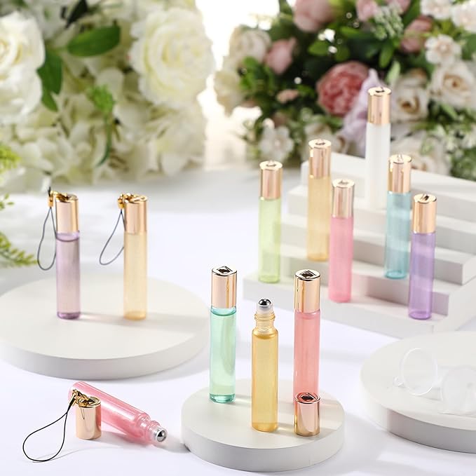 Sumind 150 Pcs Essential Oil Roller Bottles 10 ml Glass Roller Bottles with Stainless Steel Roller Balls Empty Bottles Leak Proof Roll on Bottles with 5 Funnel for Travel Essential Oil (Multicolor)
