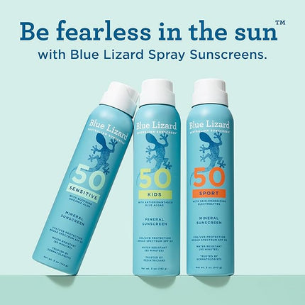 Blue Lizard Sensitive Mineral SPF 50 Spray, Dermatologist-Recommended Brand, Broad-Spectrum UVA/UVB Protection, Water-Resistant, Zinc Oxide Formula, 5 oz