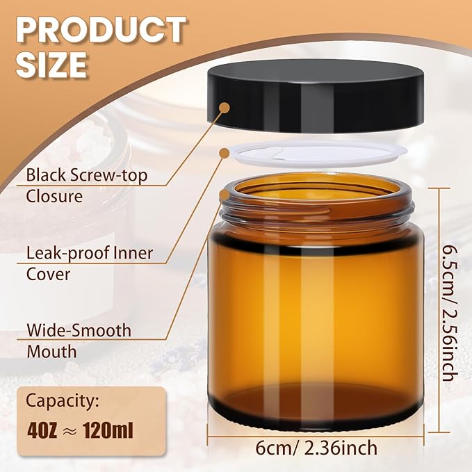 4 oz Amber & Blue Glass Jars with Lids - 32 Pack Leakproof Cosmetic Containers with Inner Liners, Wide-Round Smooth Mouth, Sealable for Creams, Lotions, Essential Oils, Travel Samples