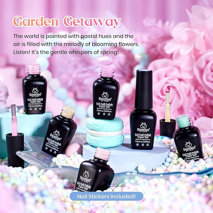 Beetles Pastel Gel Nail Polish - 6 Colors Pink Green Blue Yellow Shimmer Glitter Gel Polish Mermaid Nail Drawing Soak Off Uv Led Needed Nail Polish Nail Art Manicure Gifts for Women