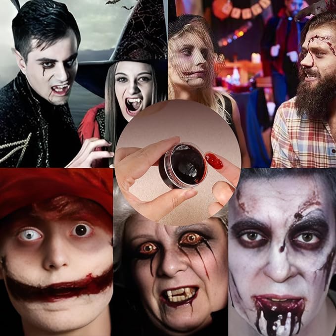 6PCS Halloween Fake Blood Makeup Kit，Washable for Scar Wound and Clothes Realistic Face Paint Wounds Costume Blood For Vampire, Zombie, Clown Cosplay Red，Stipple Sponge ， Cleansing Soap and Gauze