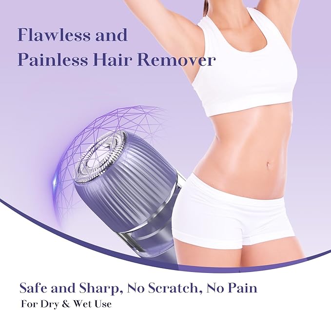 2-in-1 Electric Bikini Trimmer for Women, IPX7 Waterproof, Rechargeable Razor with Double-Edged Blade, Portable Hair Removal Shaver for Wet and Dry Use (Purple)