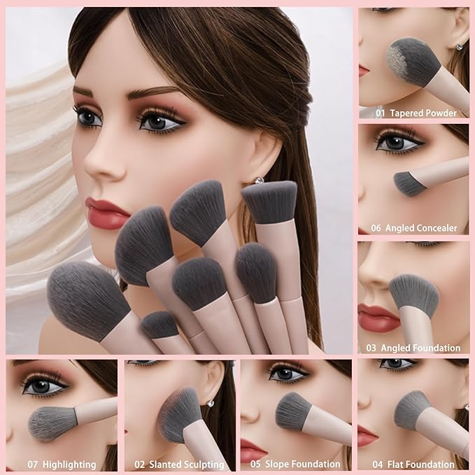 20pcs Pink Essential Makeup Brush Set Professional Powder Concealers Eye shadows Blush Eyeliner Eyebrow Contour Eye blending foundation kit (20pcs makeup brush set)