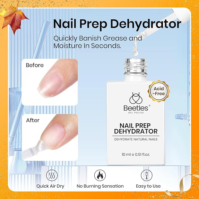 Beetles 15ml Nail Dehydrator and Primer - Acid Free & Hema-Free Natural Prep Dehydrate and Bond Primer for Acrylic Fast Dry Nail Supplies Professional Salons Halloween Set