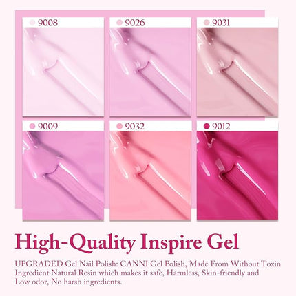 CANNI Pink Gel Nail Polish Set – 6 Soft Rose & Light Pink Colors, 9ML Each, Soak-Off UV LED Gel for Nail Art Design, DIY or Salon Manicure for Women