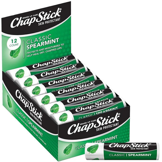 ChapStick Bulk Lip Balm, Classic Spearmint 12-Pack – Cool & Refreshing Lip Moisturizer for Dry Lips, 0.15 Oz Ea