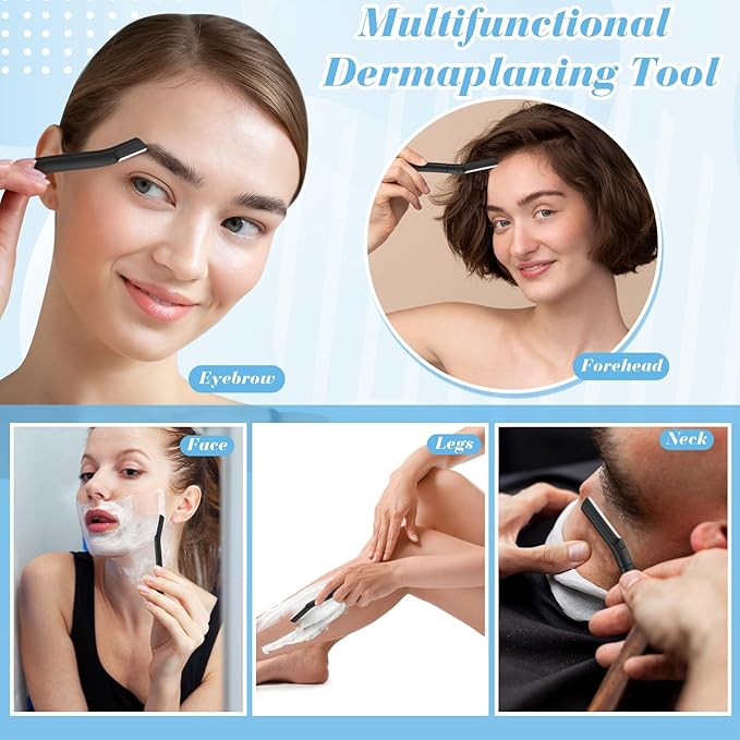 16 Count Dermaplane Razor for Women Face, Professional Facial & Eyebrow Hair Remover, Gentle Face Razors Skin Exfoliation with Precision Blades, Black